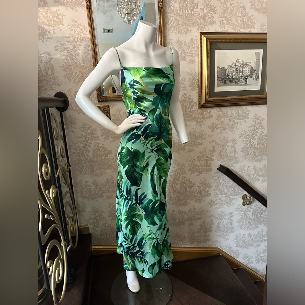 Zara green tropical print midi dress